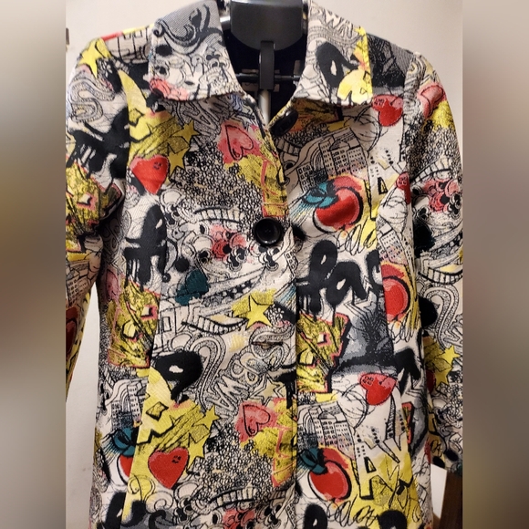3 Sisters Vintage Multicolor Graphic Art Women's Blazer Large Buttons Sz M - Picture 4 of 13